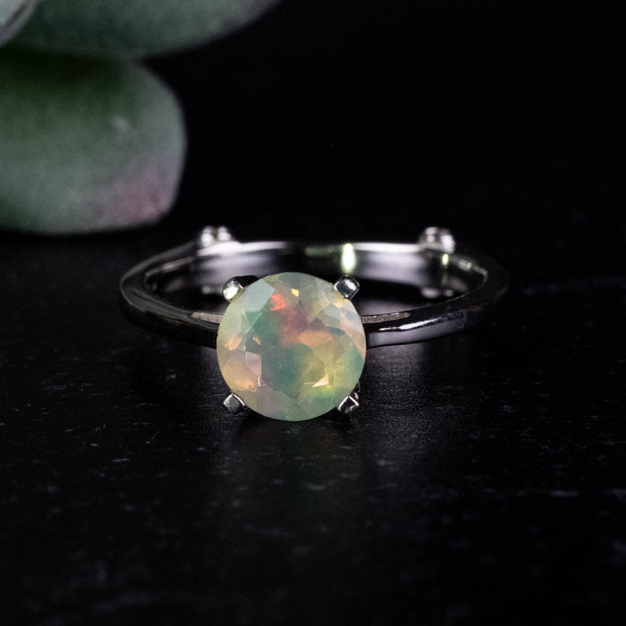 Ethiopian Opal 7mm + White Topaz Ring Size 8 .925 Silver