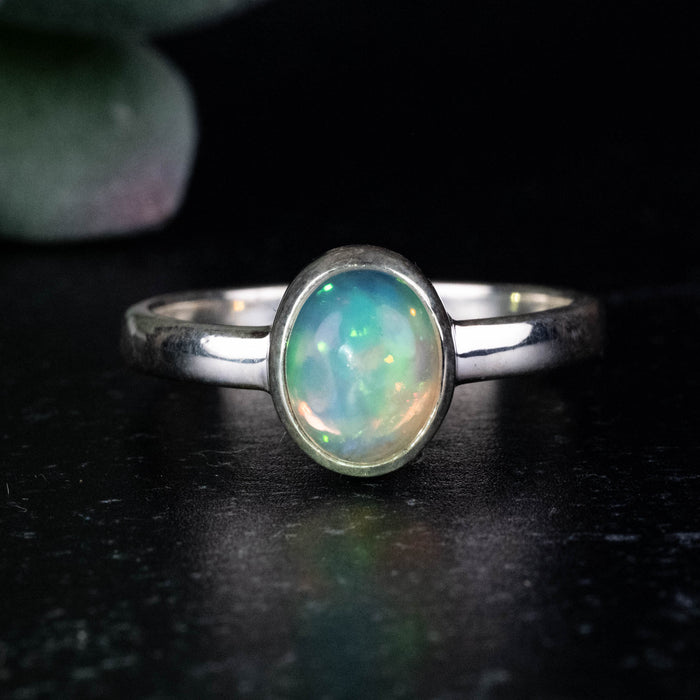 Ethiopian Opal Ring 8x6mm Size 8 .925 Silver