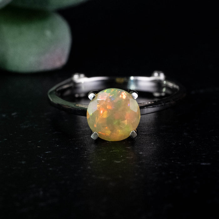 Ethiopian Opal 7mm + White Topaz Ring Size 8 .925 Silver