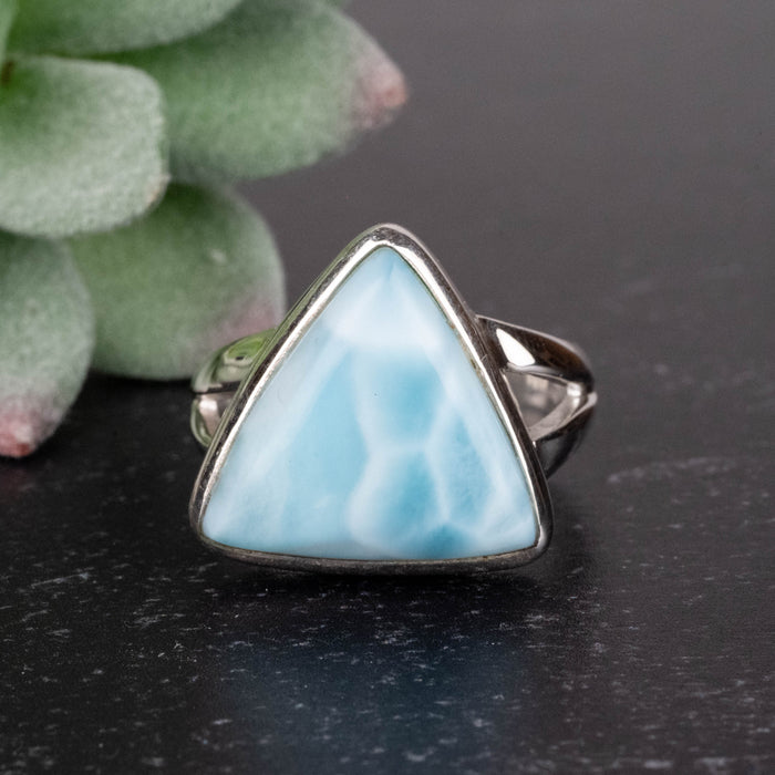 Larimar Ring 16mm Size 8.5 .925 Silver