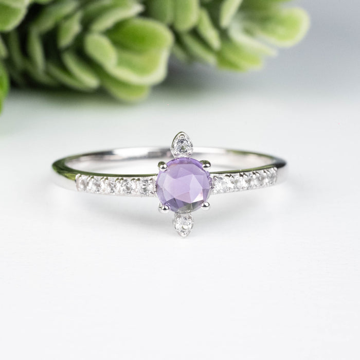 Amethyst + White Topaz Ring 4.5mm Size 10