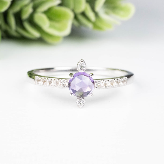 Amethyst + White Topaz Ring 4.5mm Size 10