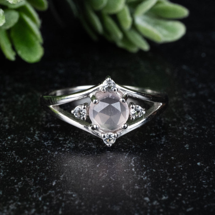 Rose Quartz + White Topaz Ring 6mm/1mm Size 7