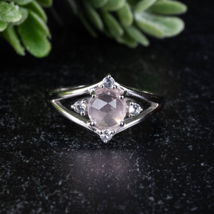 Rose Quartz + White Topaz Ring 6mm/1mm Size 7