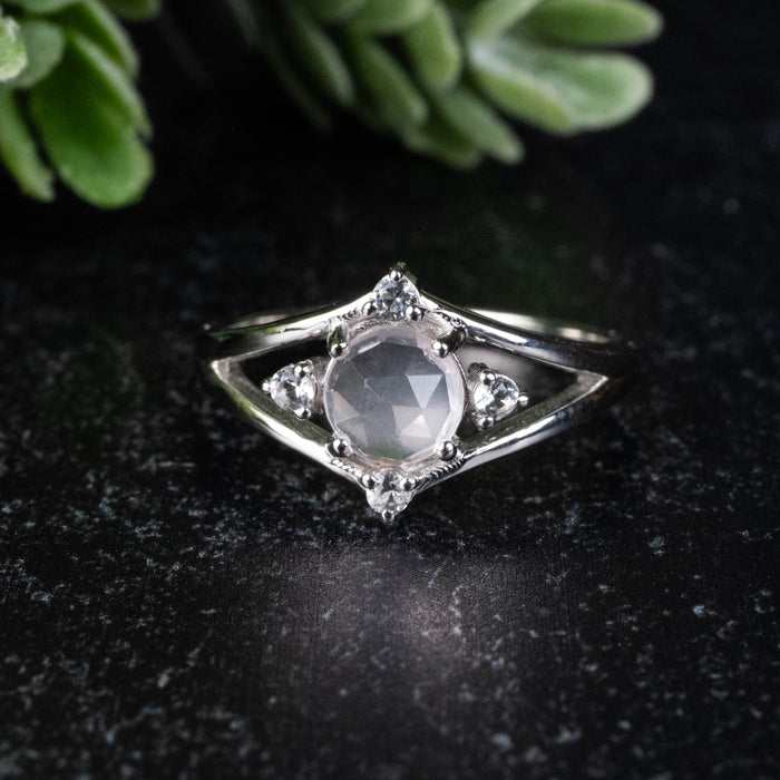 Rose Quartz + White Topaz Ring 6mm/1mm Size 7
