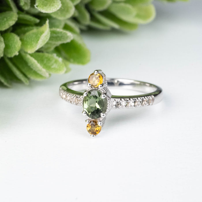 Tourmaline + White Topaz Ring 3-5mm Size 6