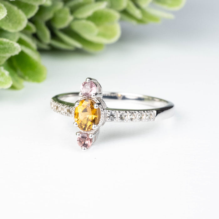 Tourmaline + White Topaz Ring 3-5mm Size 9