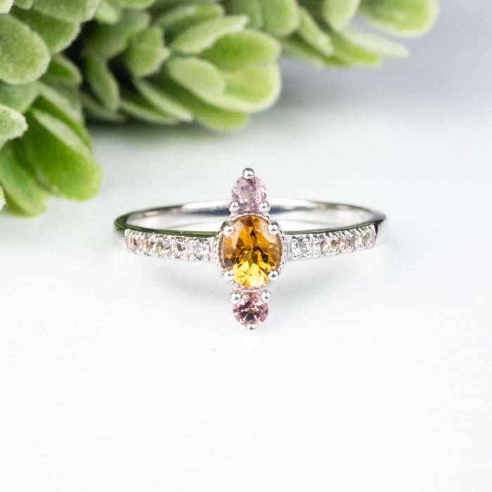 Tourmaline + White Topaz Ring 3-5mm Size 9