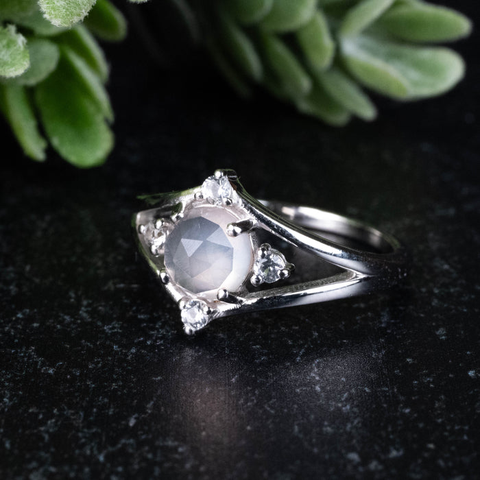 Rose Quartz + White Topaz Ring 6mm/1mm Size 6