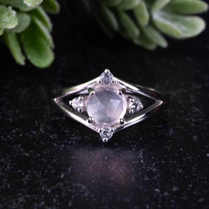 Rose Quartz + White Topaz Ring 6mm/1mm Size 6
