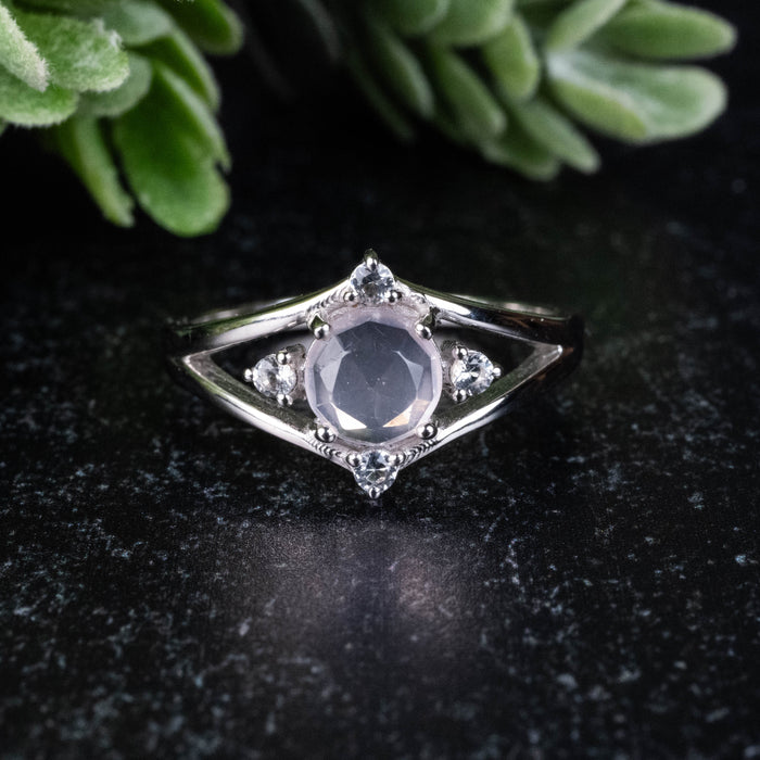 Rose Quartz + White Topaz Ring 6mm/1mm Size 7