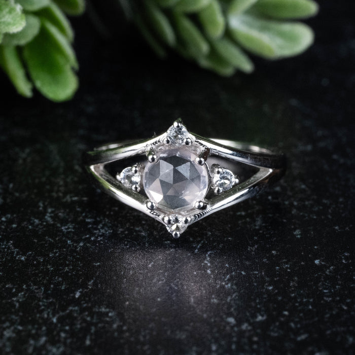 Rose Quartz + White Topaz Ring 6mm/1mm Size 7