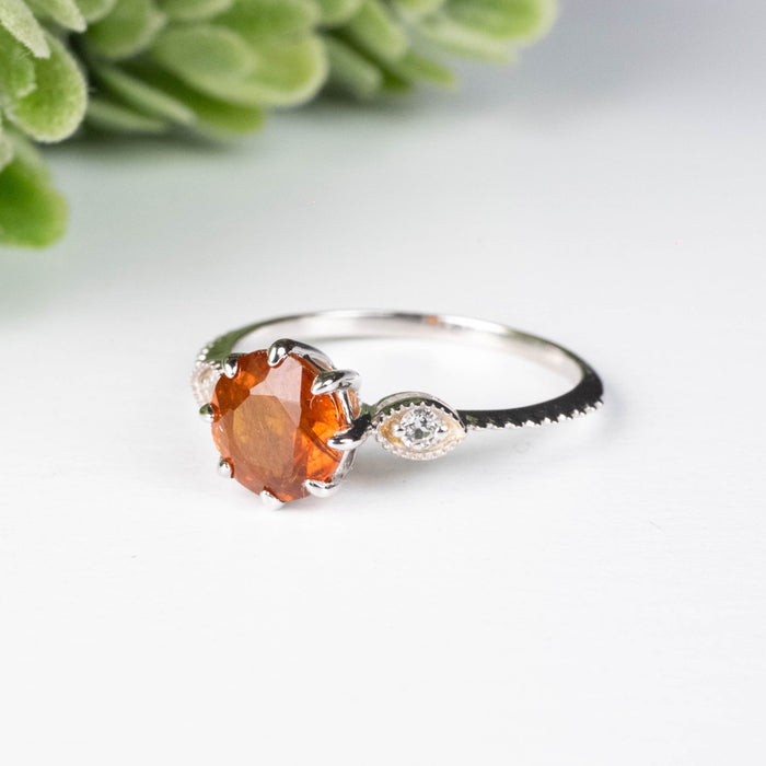 Orange Kyanite + White Topaz Ring 7mm Size 7