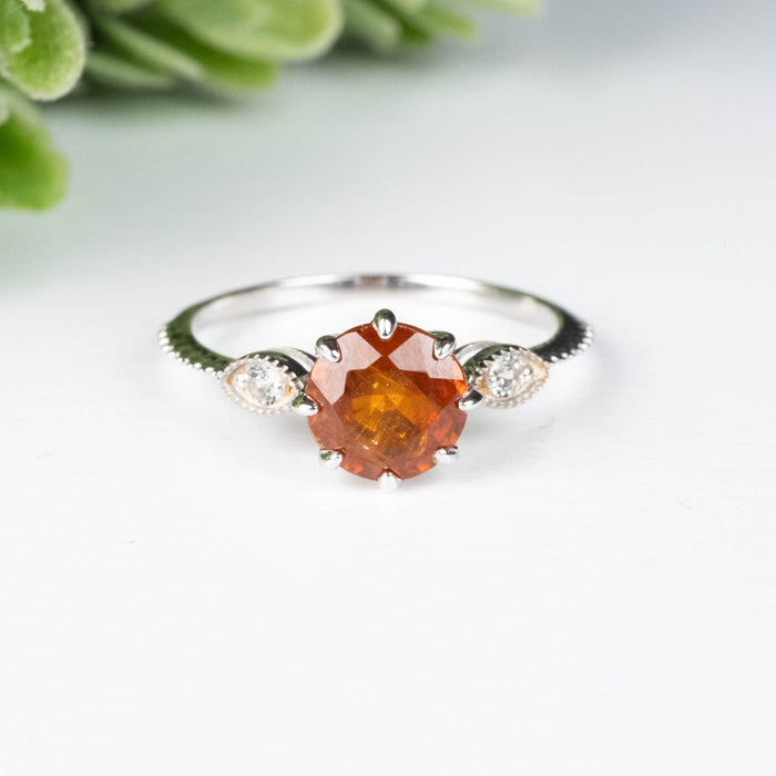 Orange Kyanite + White Topaz Ring 7mm Size 7