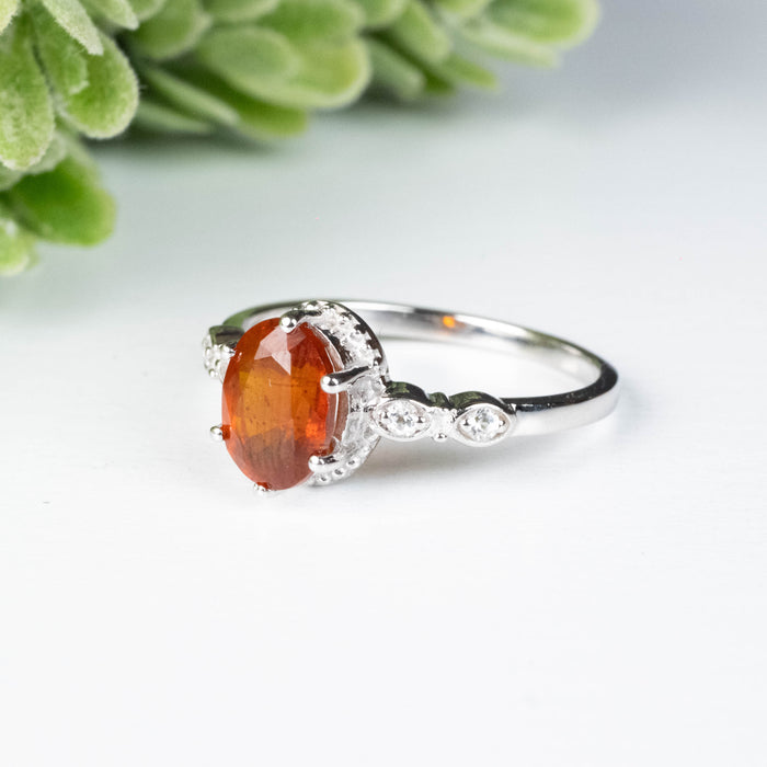 Orange Kyanite + White Topaz Ring 8x6mm Size 8