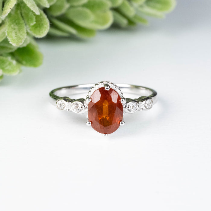 Orange Kyanite + White Topaz Ring 8x6mm Size 8