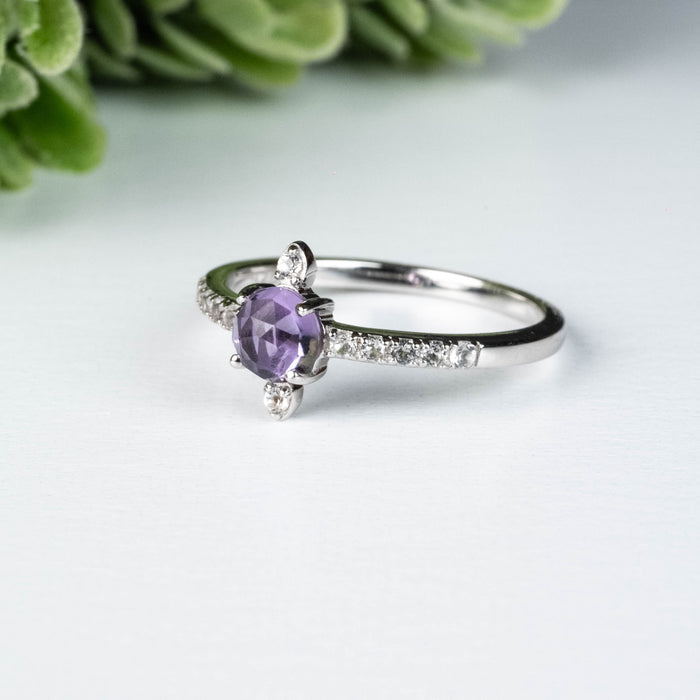 Amethyst + White Topaz Ring 4.5mm Size 7