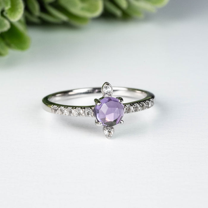 Amethyst + White Topaz Ring 4.5mm Size 7