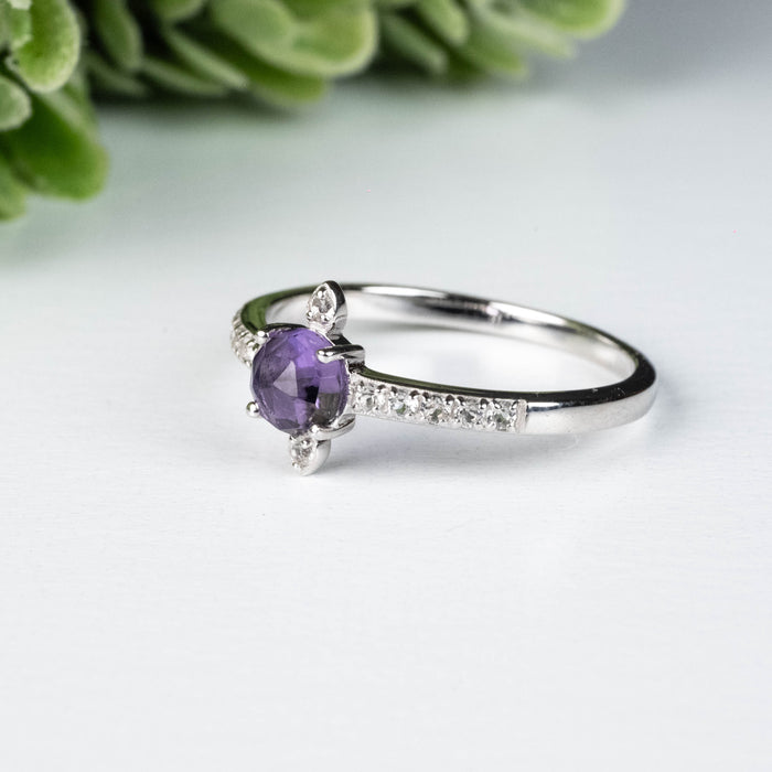 Amethyst + White Topaz Ring 4.5mm Size 8