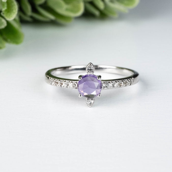 Amethyst + White Topaz Ring 4.5mm Size 8