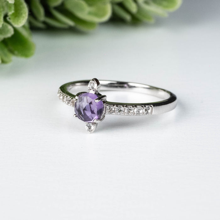 Amethyst + White Topaz Ring 4.5mm Size 8