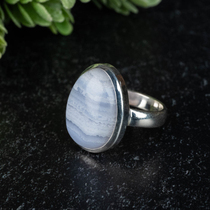 Blue Lace Agate Ring 17x13mm Size 8