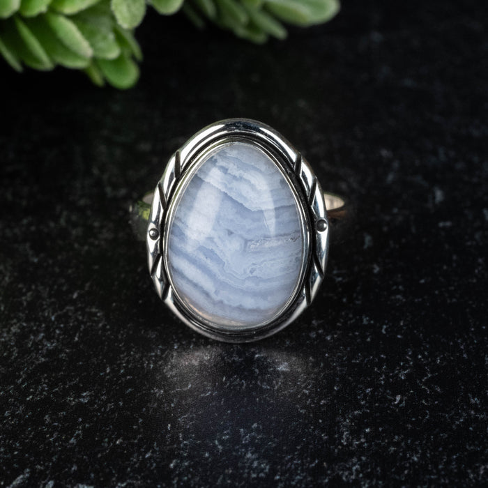 Blue Lace Agate Ring 18x14mm Size 11