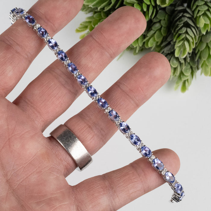 Tanzanite + White Topaz Tennis Bracelet 7.75" 6x4mm