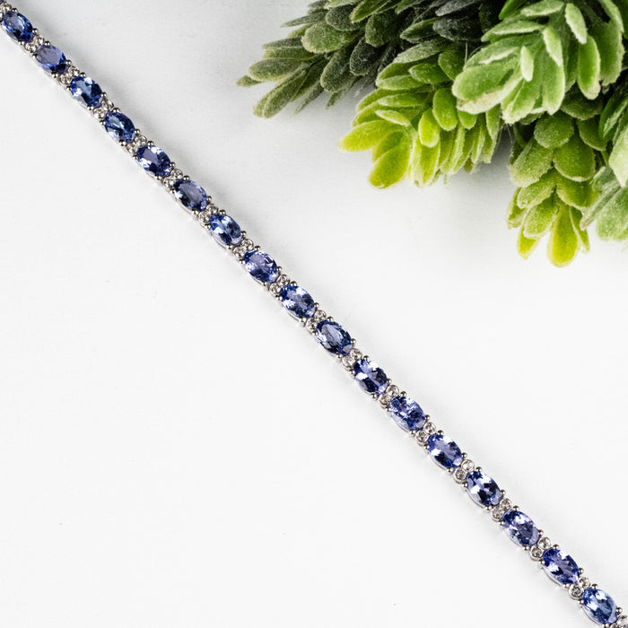 Tanzanite + White Topaz Tennis Bracelet 7.75" 6x4mm