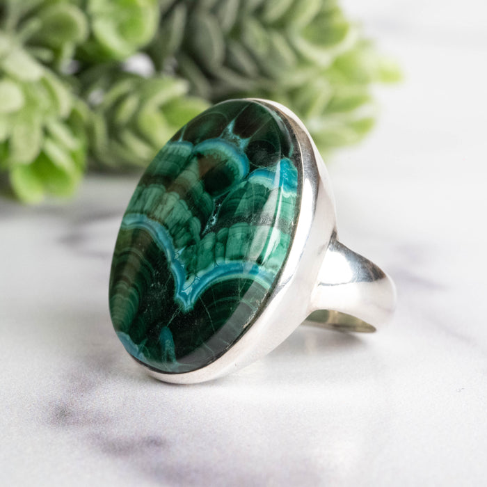 Chrysocolla + Malacite Ring 25x18mm Size 7