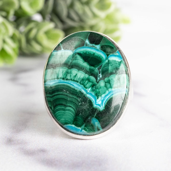 Chrysocolla + Malacite Ring 25x18mm Size 7