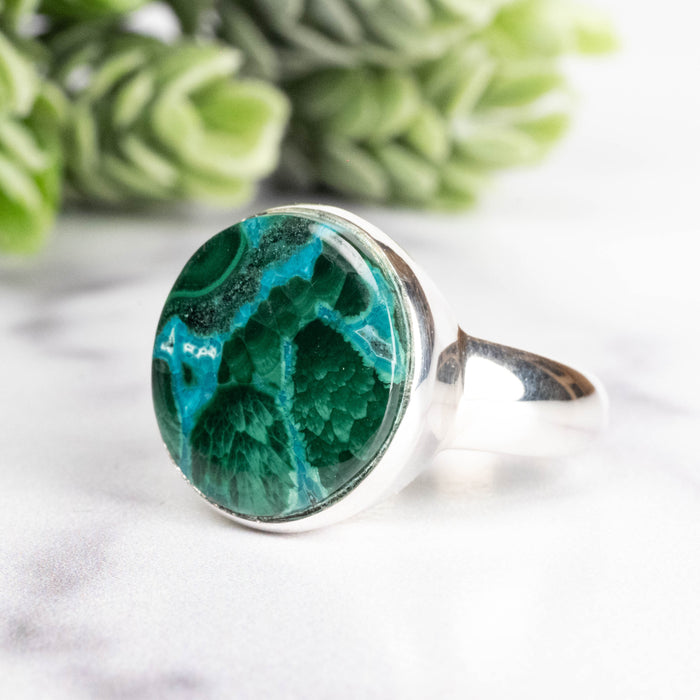 Chrysocolla + Malacite Ring 16mm Size 7.5