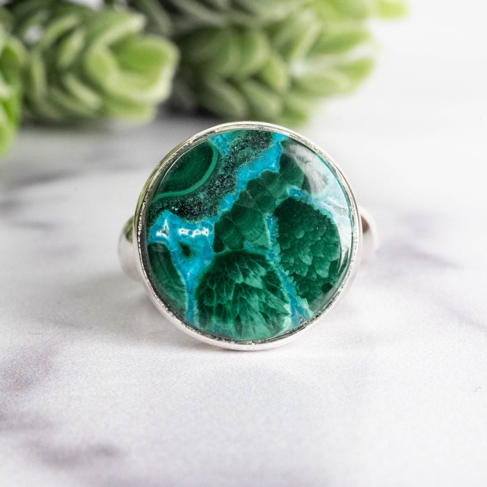 Chrysocolla + Malacite Ring 16mm Size 7.5