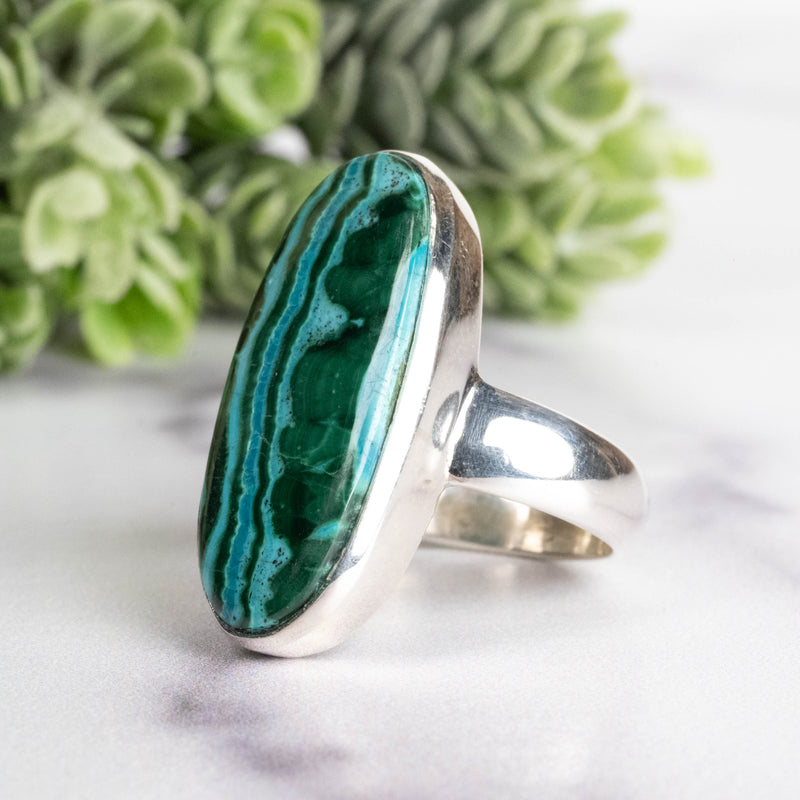 Chrysocolla + Malacite Ring 28x13mm Size 9 - InnerVision Crystals