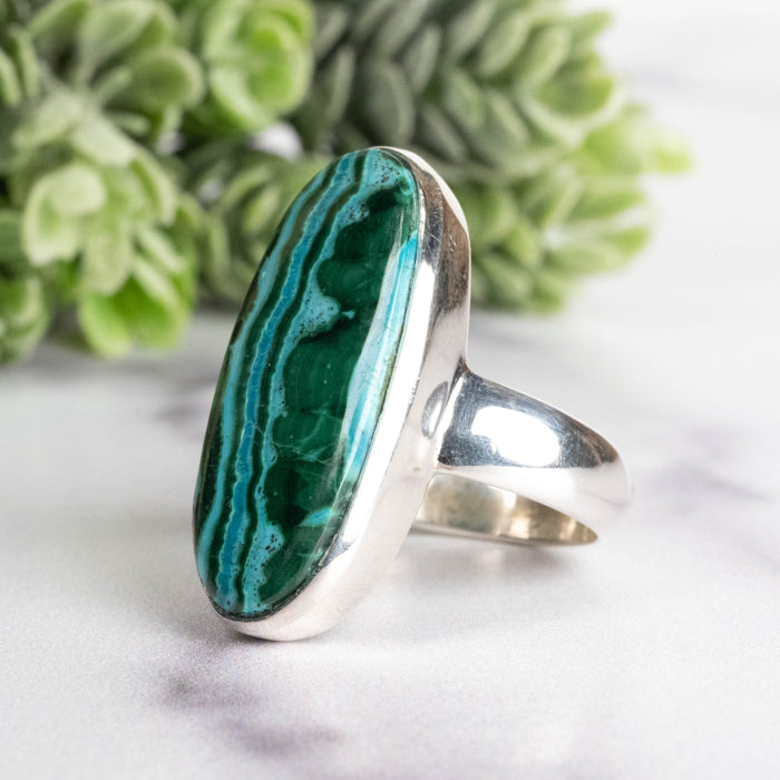 Chrysocolla + Malacite Ring 28x13mm Size 9