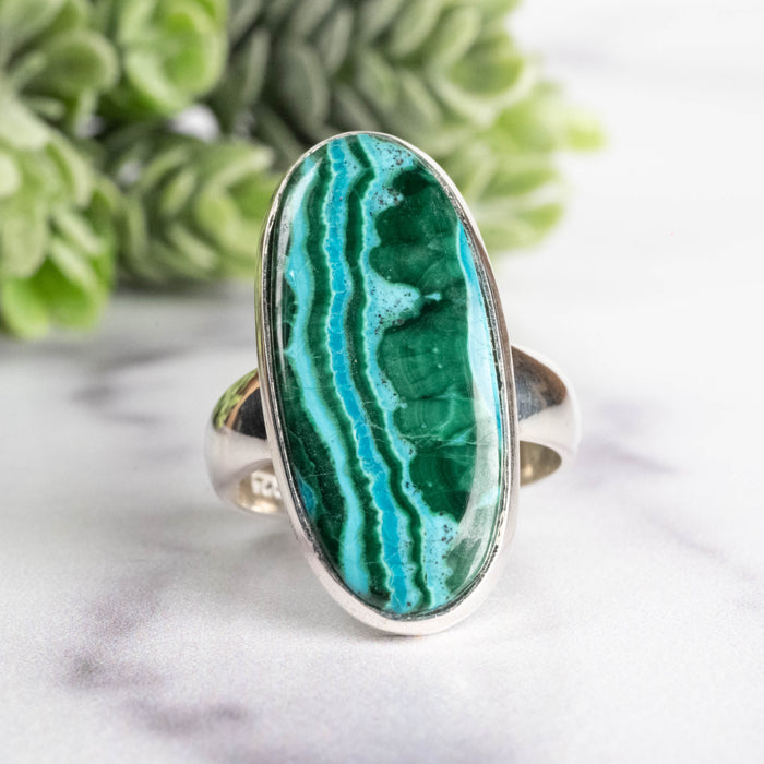Chrysocolla + Malacite Ring 28x13mm Size 9