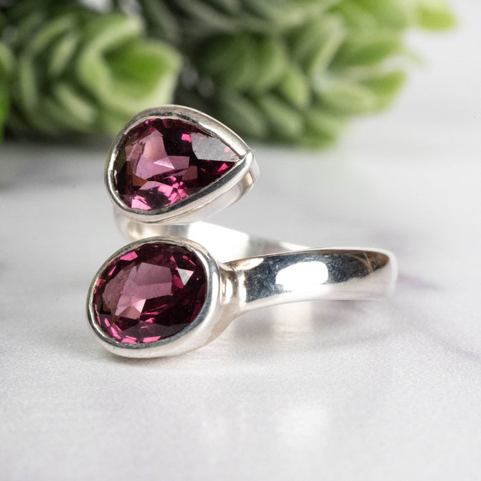Rhodolite Garnet Ring 10x8 + 8x6mm Size 7