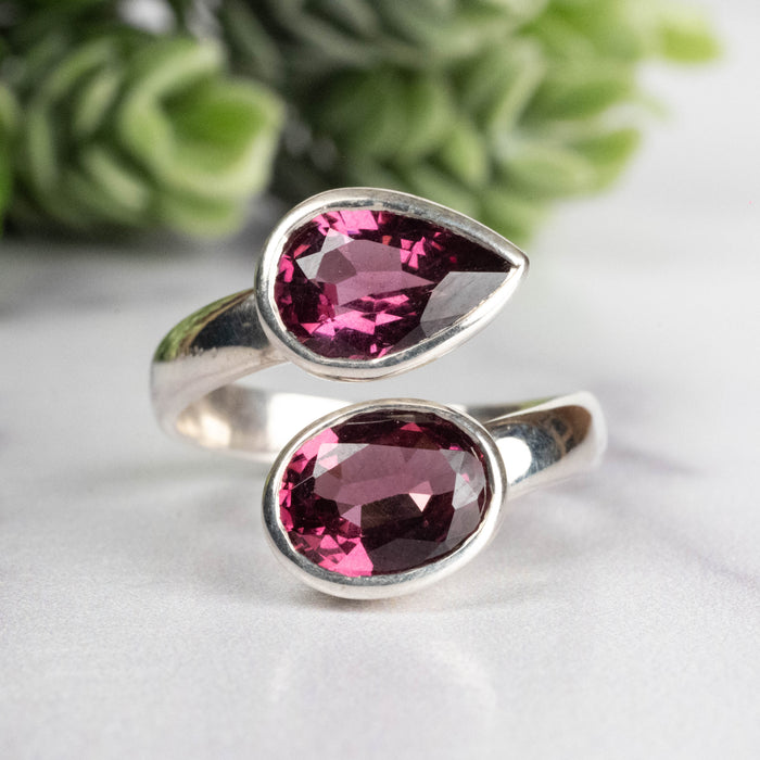 Rhodolite Garnet Ring 10x8 + 8x6mm Size 7