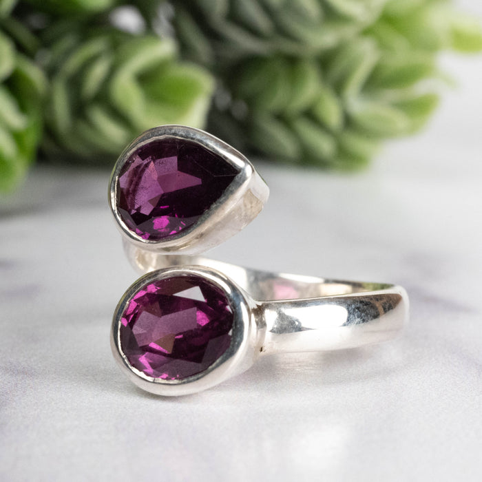 Rhodolite Garnet Ring 10x8 + 8x6mm Size 7