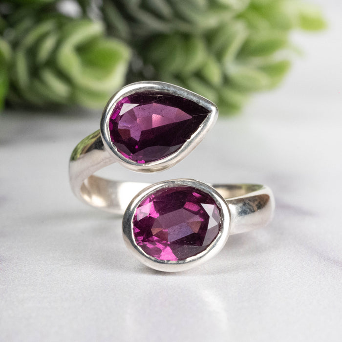 Rhodolite Garnet Ring 10x8 + 8x6mm Size 7