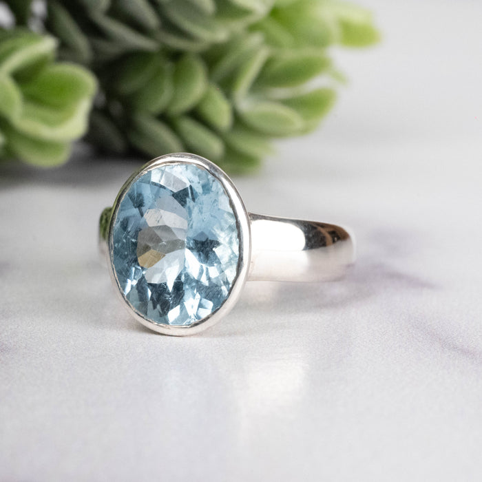 Aquamarine Ring 11x8mm Size 6.5