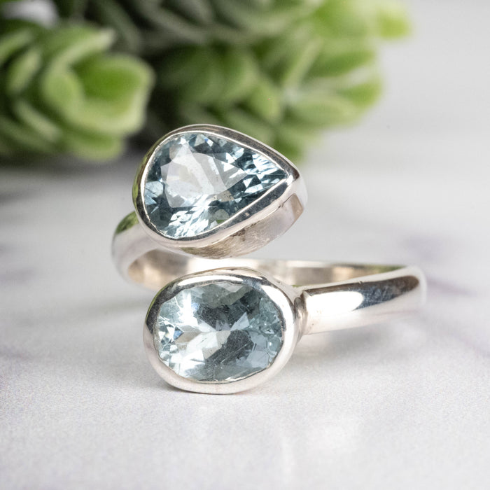 Aquamarine Ring 9x7 + 8x6mm Size 8.5