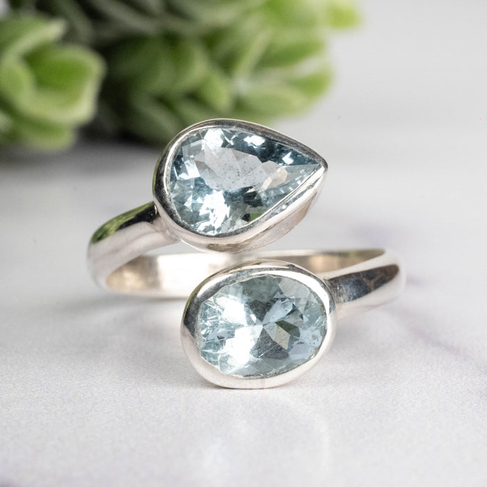 Aquamarine Ring 9x7 + 8x6mm Size 8.5