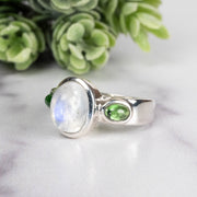 Moonstone + Tsavorite Garnet Ring 10x8mm Size 7.5 - InnerVision Crystals