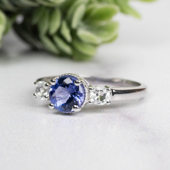 Tanzanite + White Topaz Ring 5.5mm Size 6