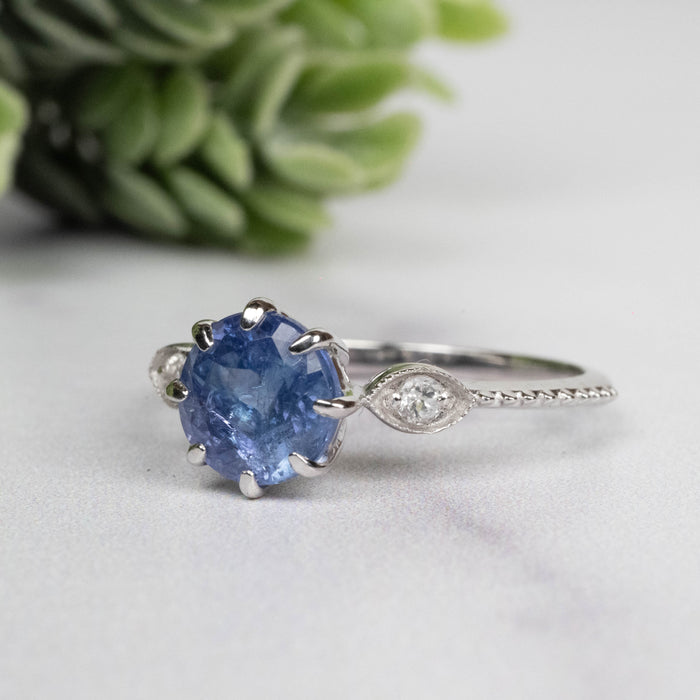 Tanzanite + White Topaz Ring 6.5mm Size 7