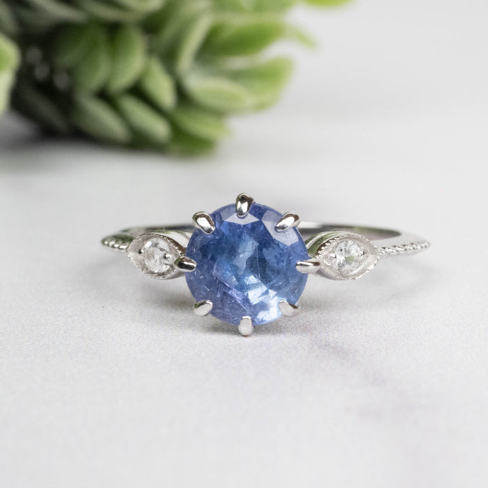 Tanzanite + White Topaz Ring 6.5mm Size 7
