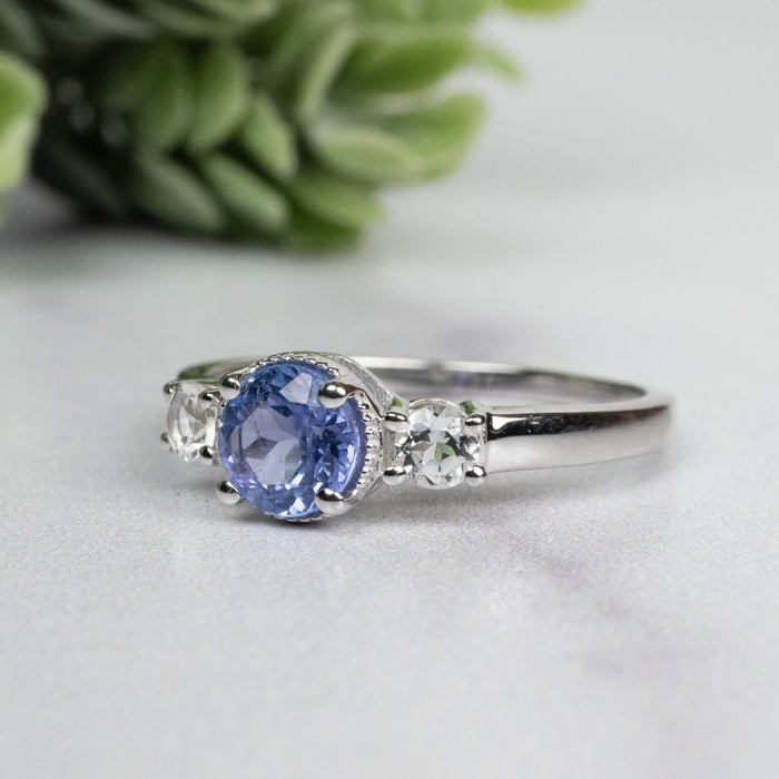 Tanzanite + White Topaz Ring 5.5mm Size 7