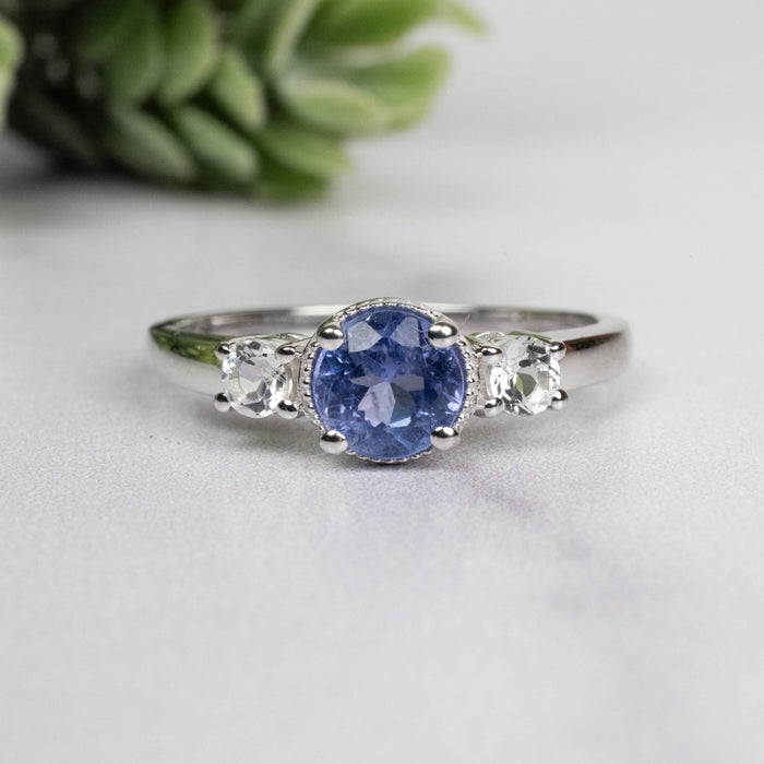 Tanzanite + White Topaz Ring 5.5mm Size 7