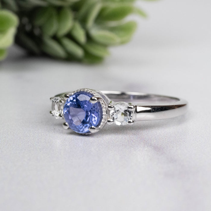 Tanzanite + White Topaz Ring 5.5mm Size 7